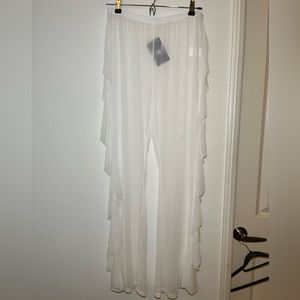NWT White Mesh/See-Through Side wings Flare Pants - 2xL